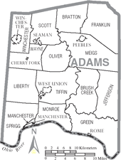 Map of Adams County with townships labeled